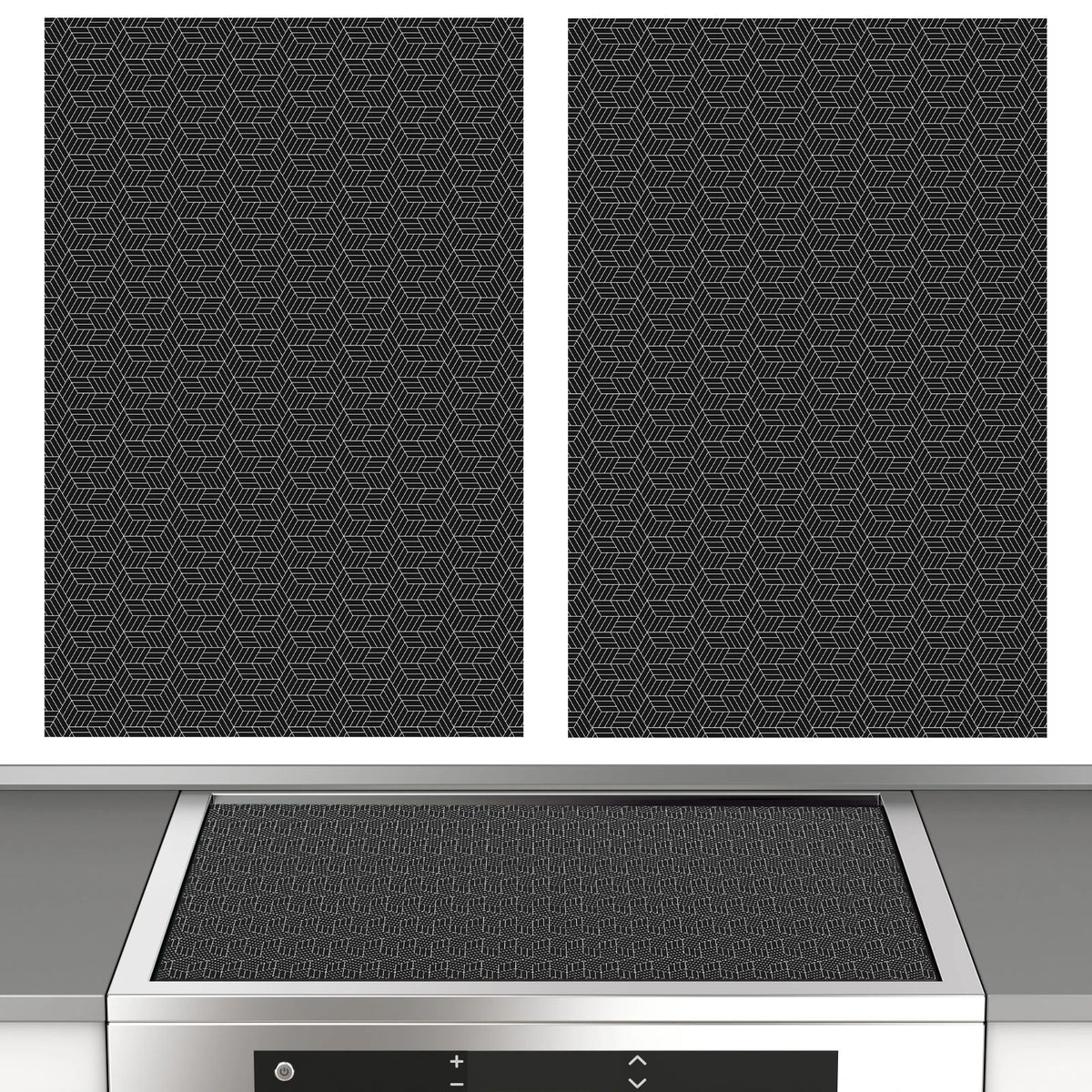 tapis protection plaque cuisson silicone respectueux environnement noir motif géométrique moderne 78cm 52cm