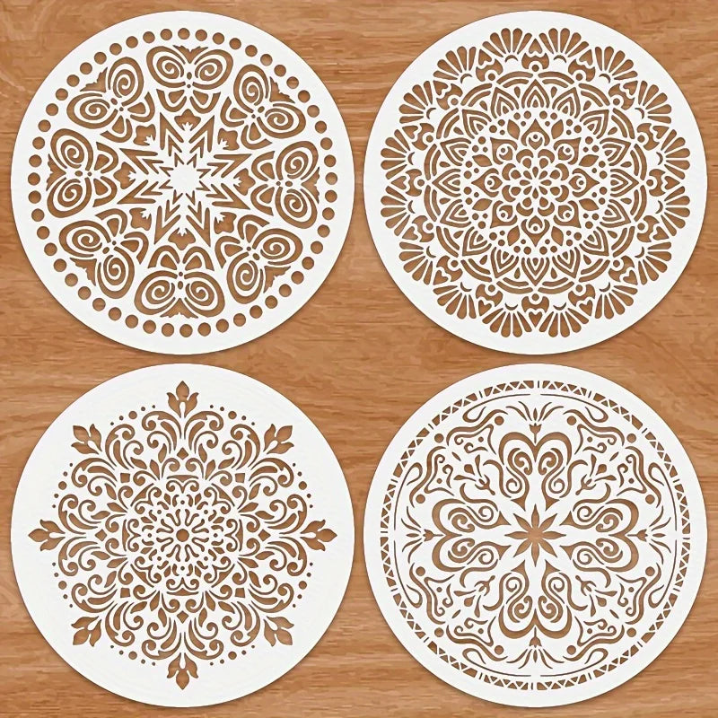 stencils mandala blanc or ornements floraux artisanal élégants peinture bricolage décoration murale bois tissu