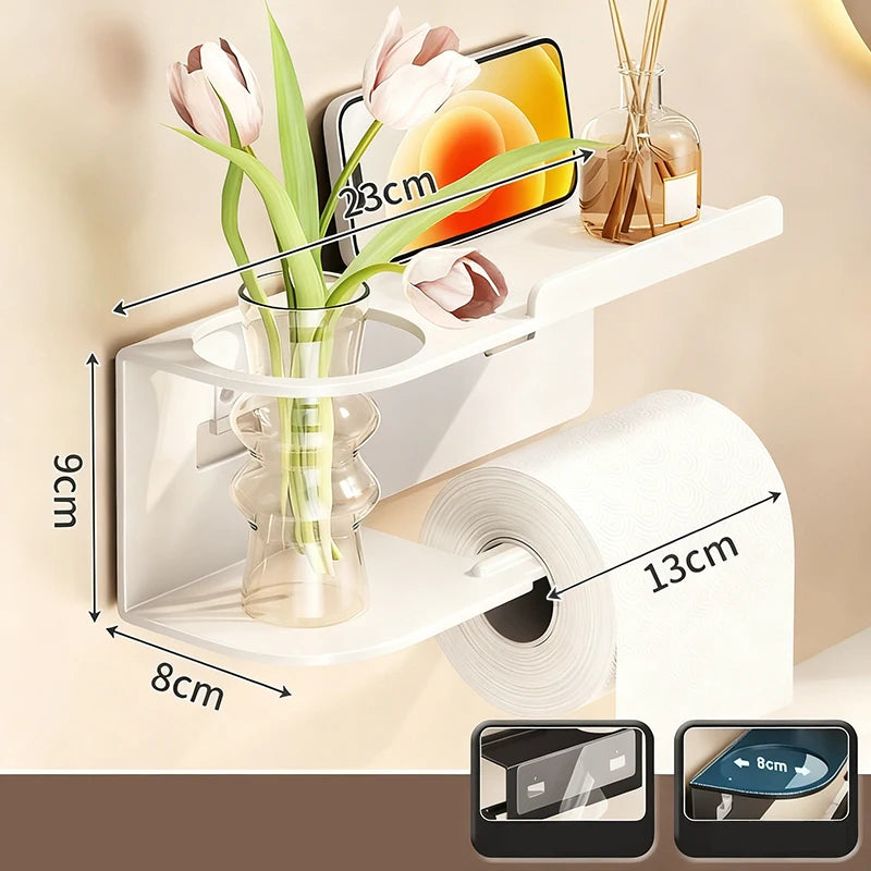 support papier toilette mural adhésif moderne blanc noir bleu marine étagère plantes bougies
