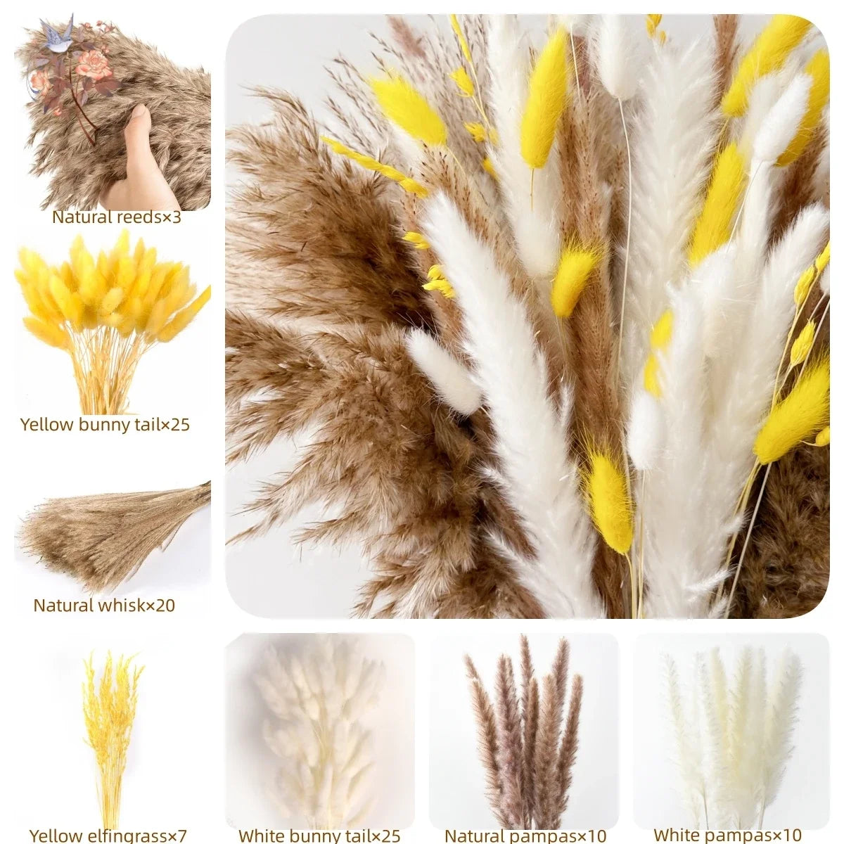 décoration maison bouquet fleurs séchées pampas bunny tail naturel rustique anniversaire mariage