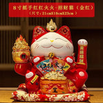statue chat porte bonheur fleurs chinoises blanc rouge or artisanal décoration