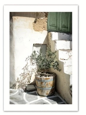 toile d'art classique minimaliste paysages urbains vert blanc beige abstraits sans cadre rectangle vertical