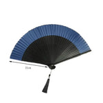éventail traditionnel noir beige vert bleu rayures horizontales clips tassel bambou tissu opacité