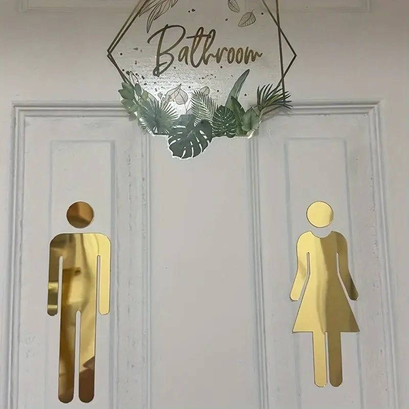symboles toilettes dorés adhésifs homme femme minimaliste salle bain porte toilette