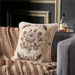 coussin carré floral brodé vintage chenille marron bleu marine élégant zippéversible