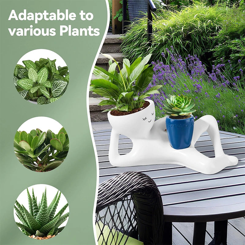 pots fleurs résine moderne plante verte souriante intérieur blanc ornement jardin