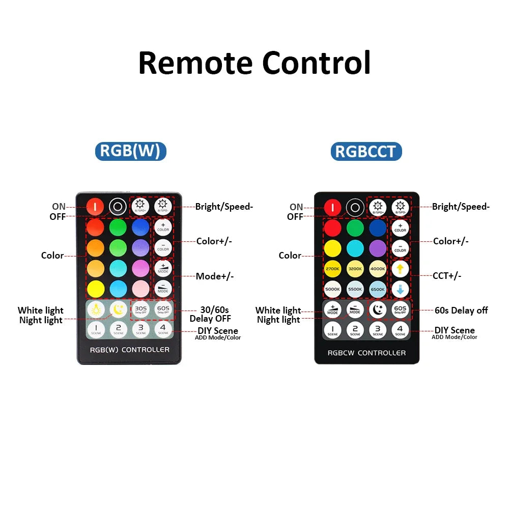 contrôleur lumière led rgb rgbcct 12v 24v remote control noir boutons colorés moderne fonctionnel