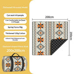 tapis pique nique pliable imperméable motif ethnique sac transport couleur beige orange bleu rouge