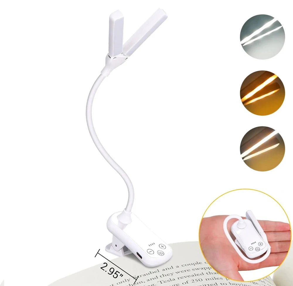 lampe lecture rechargeable 14 led pince usb couleurs intensités moderne minimaliste