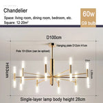 Suspension lumineuse moderne or structure géométrique tubes lumineux fixation crochet éclairage led chambre salon