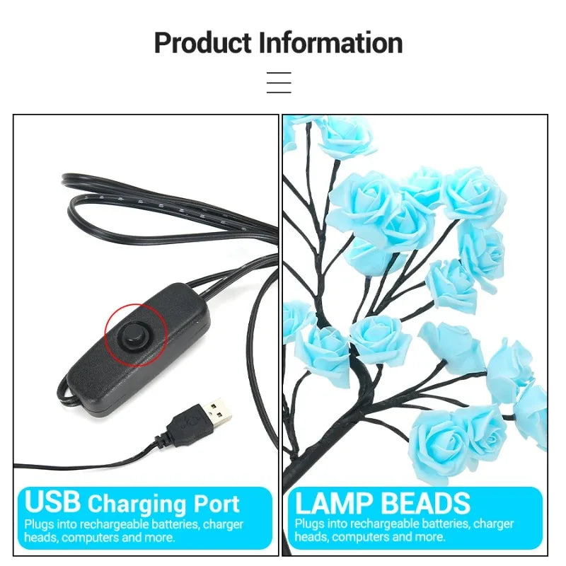 lampe led forme arbre fleurs roses bleu clair noir moderne décoration intérieure saint valentin