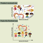 sticker mural cartoon multicolore personnages souriants main coeur arc ciel adhésif chambre salon