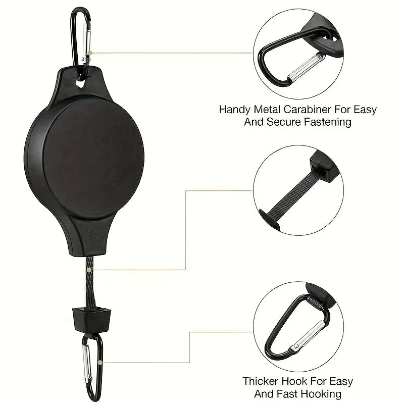 suspension plante rétractable carabiners noir argenté système support plante macramé cloison fonctionnel utilitaire