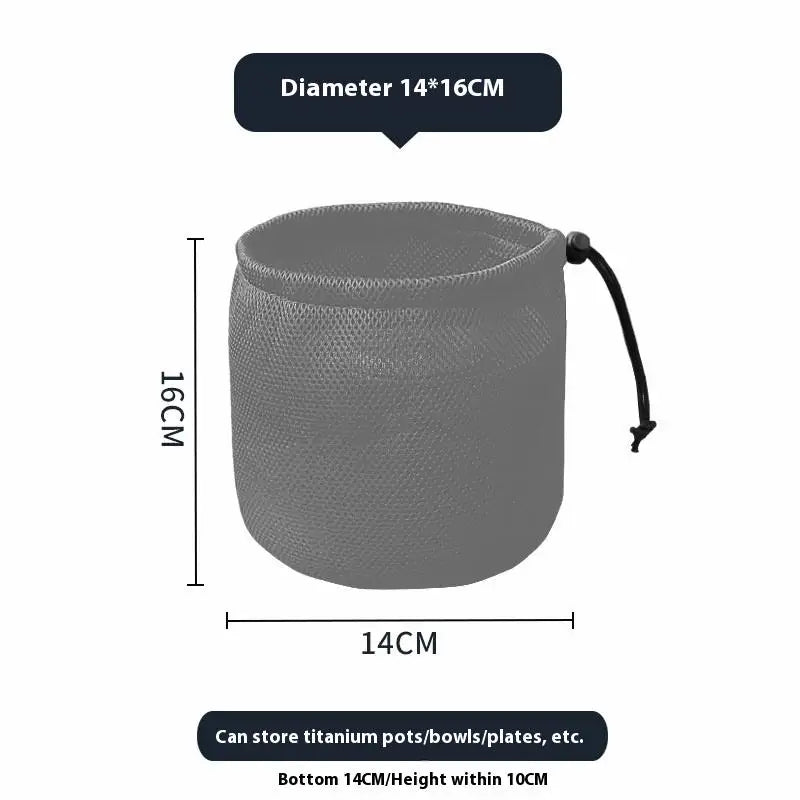 sac cordons noir maille pratique rangement camping cuisine pique nique barbecue vaisselle portatif organizer
