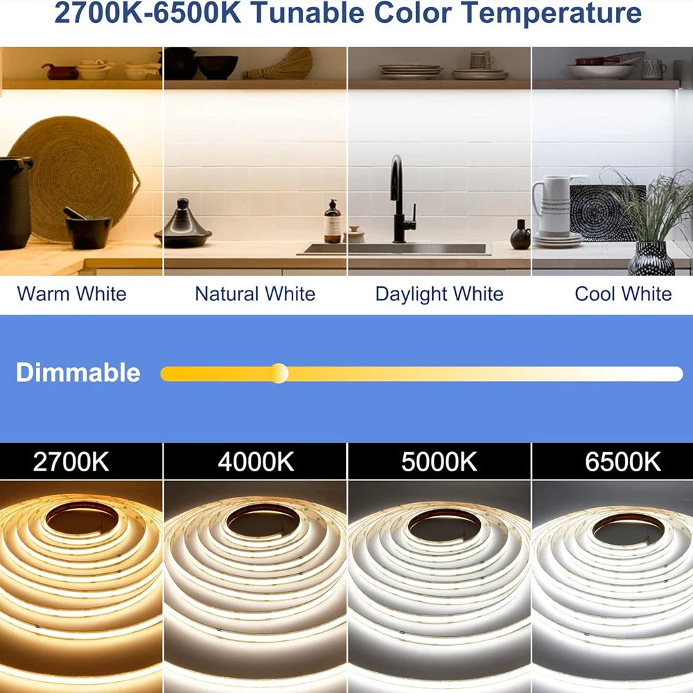 ruban led blanc flexible 2700k 6500k décoration intérieure moderne télécommande adhésif 5m 10m 20m