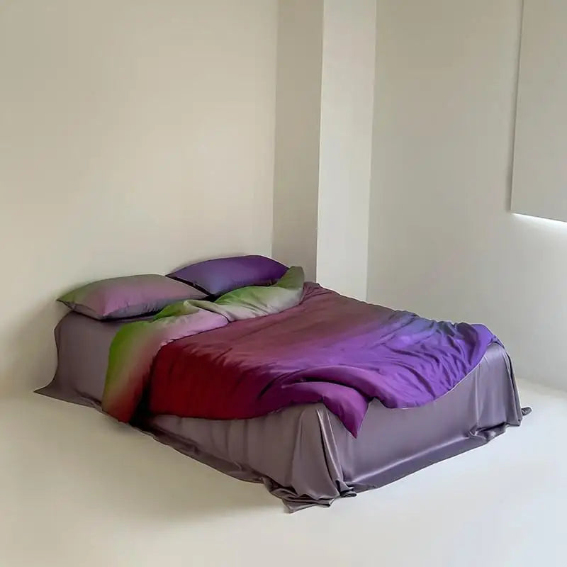 lit drap violet gris moderne ultra doux soyeux housses oreillers taies soft confortable été
