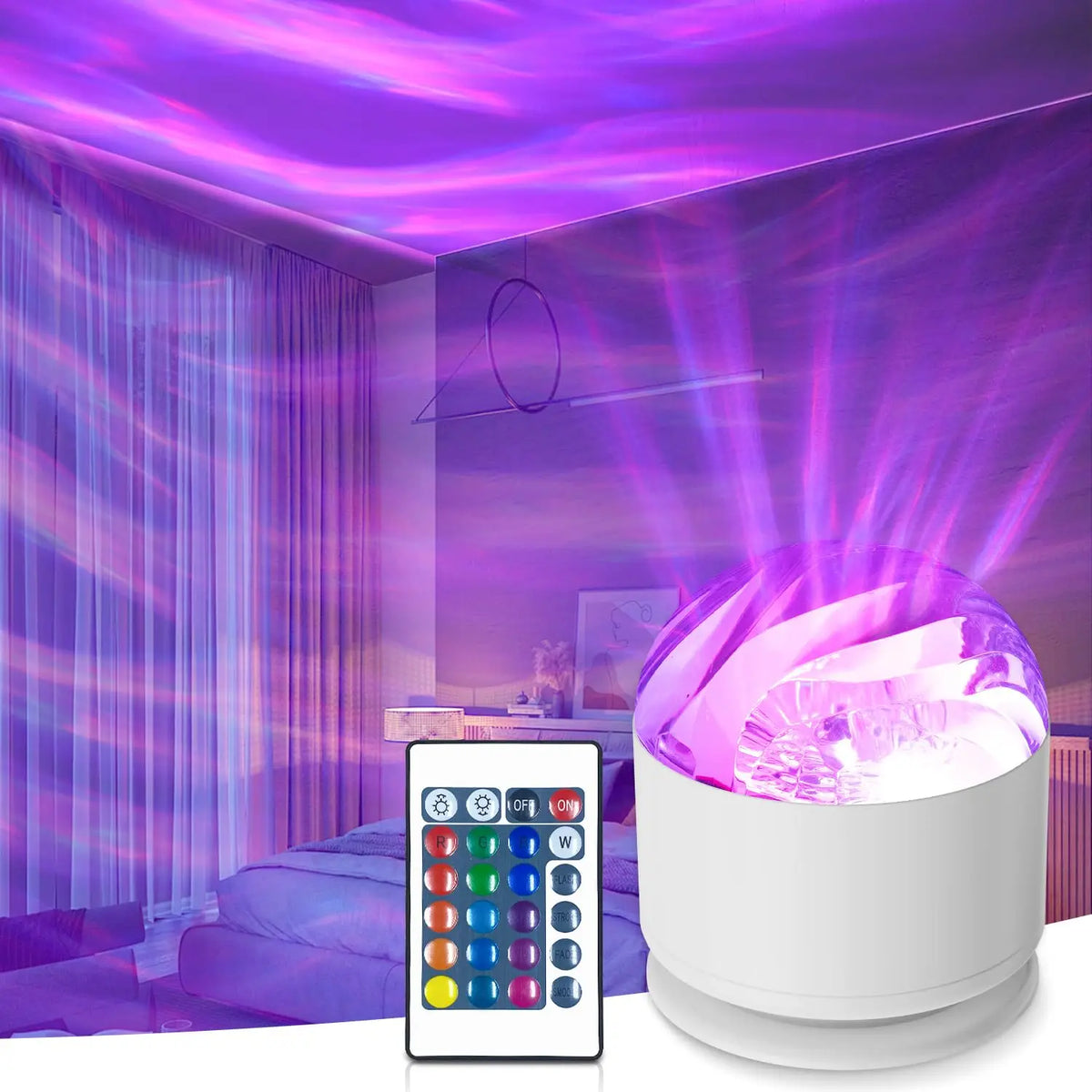 projecteur atmosphérique led blanc transparent moderne télécommande 16 couleurs rotation automatique chambre enfants fête