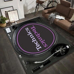 tapis dj logo technics moderne adhésif noir bordure blanche polypropylène polyester rectangle