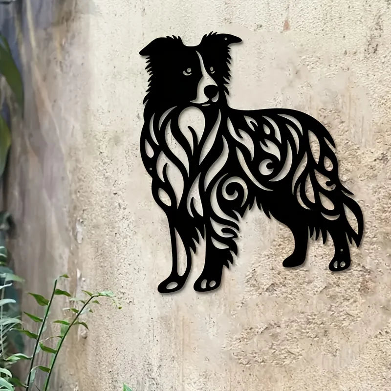 décoration murale métal moderne silhouette chien motif ondulé abstrait extérieur noir complexe
