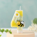 bougies forme chiffres jaune blanc noir fleurs abeilles décoratives enfants sucrerie couteau sucre boîte