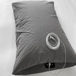 taies d'oreiller gris rayures conductrices mise terre oreillers modernes eyelets câble blanc prise terre