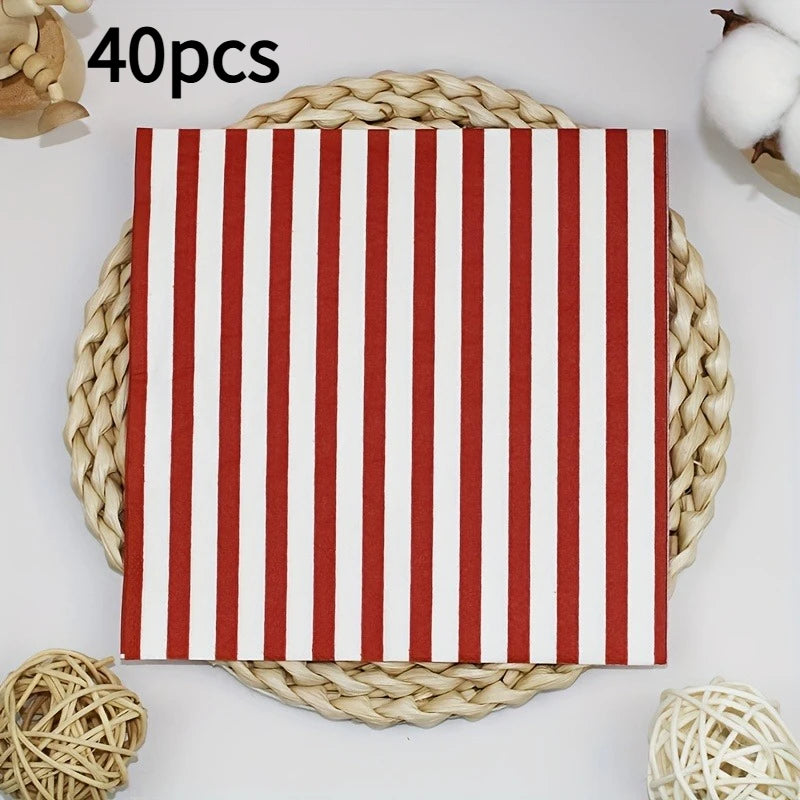 serviettes papier rayures rouges festives dimensions 33x13cm classique usage maison restaurantpaquelettes 20 40 60