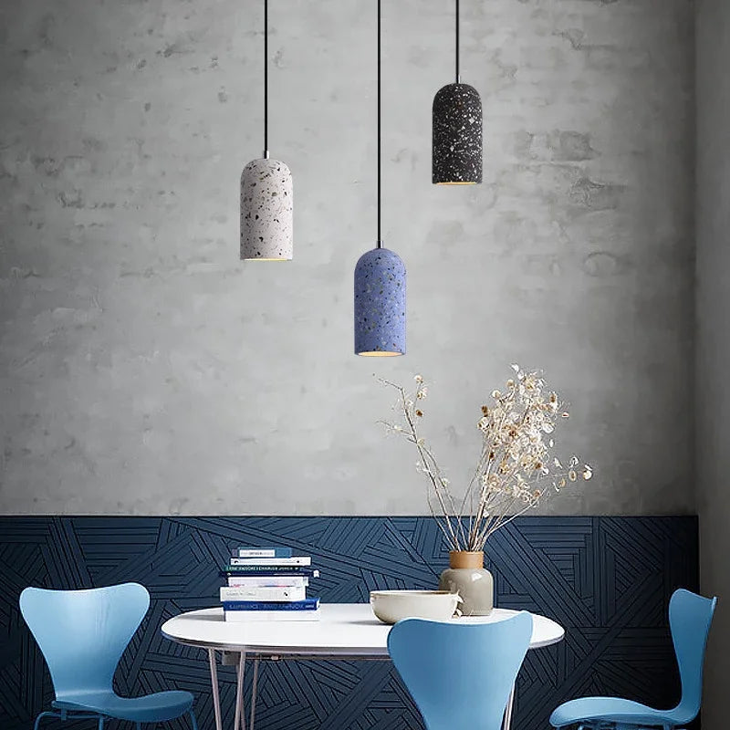 Suspension lumineuse moderne pierre bleue noire rose blanc 180cm haute E27
