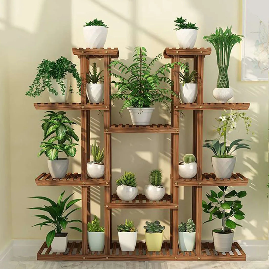 meuble plantes bois brun clair moderne structure rectangulaire 11 niveaux assemblage facileintérieurextérieurDecorationPlantsPotsBlancs