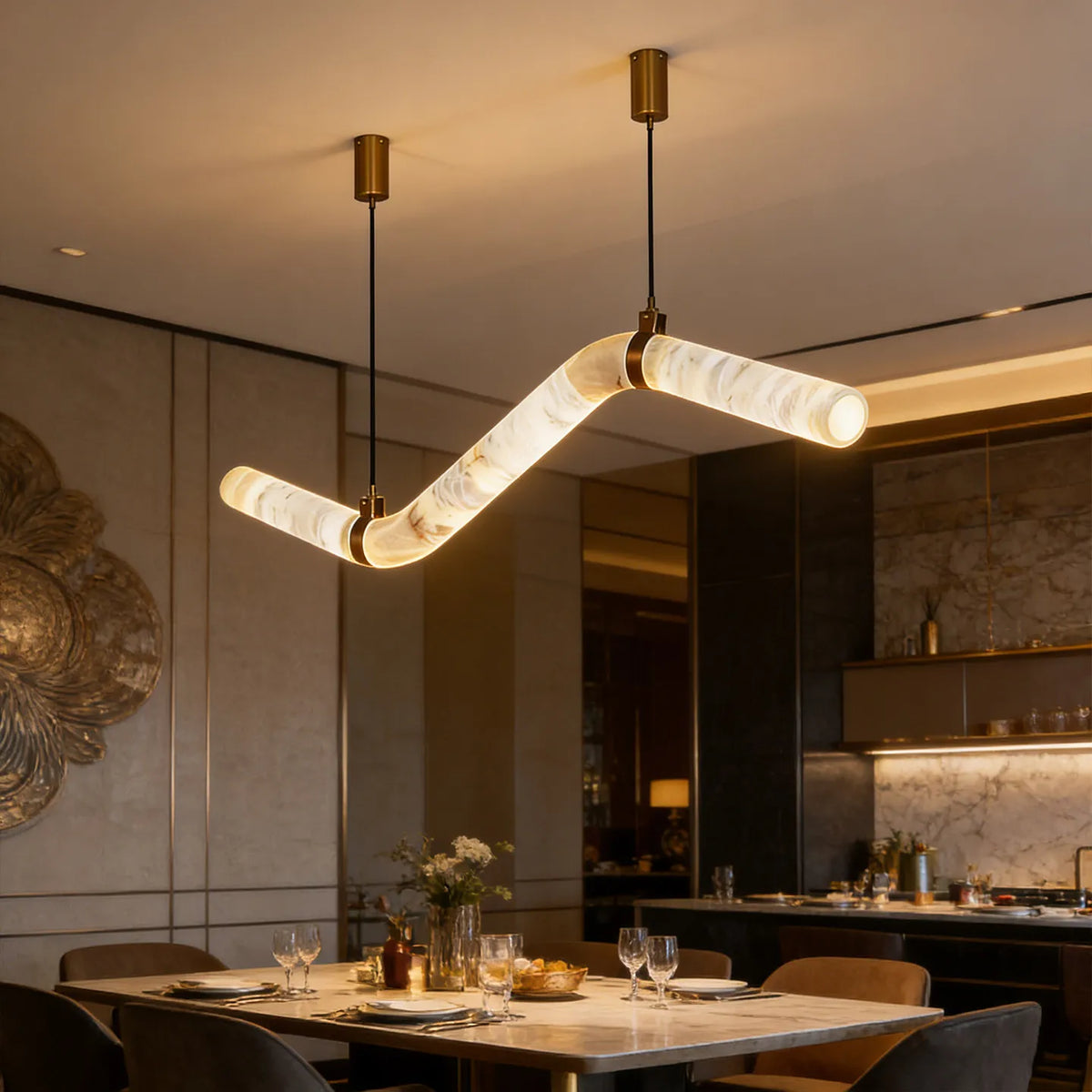 lampe suspendue marbrée moderne blanc doré 4500k 3000k 6000k chambre restaurant