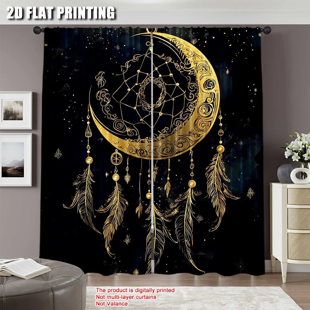 rideau boho lune noir étoiles géométriques opaques salon chambre coucher