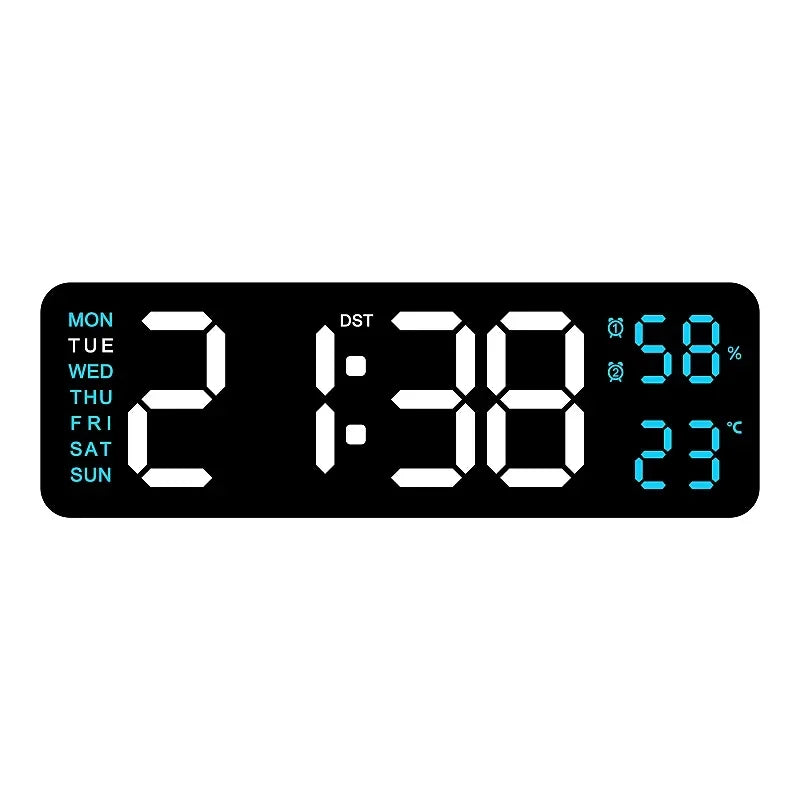 horloge numérique murale led noir bleu vert affichage temperature humidite réveil électronique aiguille moderne