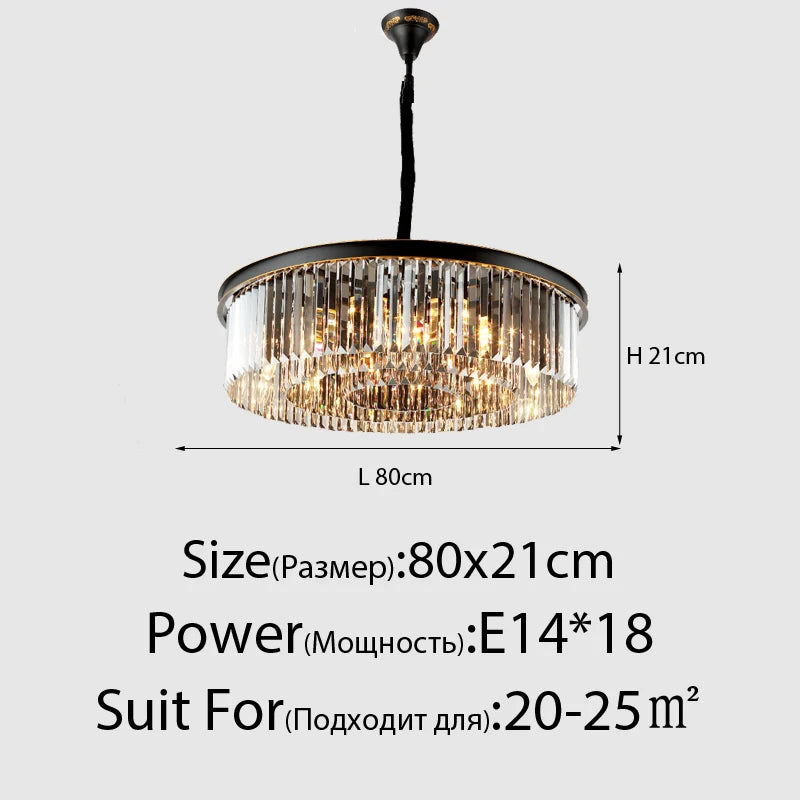 suspension lumineuse moderne cristaux noir doré led élégante tringle chambre salon