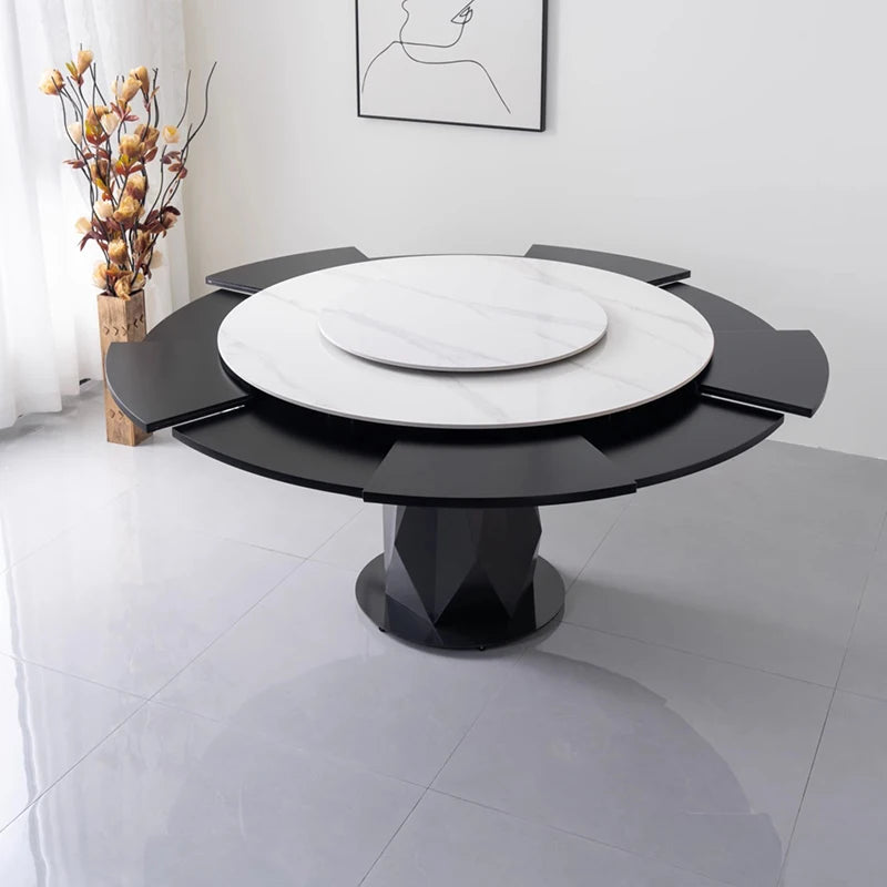 table manger ronde extensible imitation marbre noir moderne six chaises