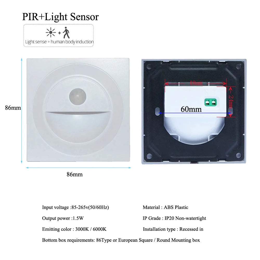 lumière murale led capteur pir moderne interrupteur noir blanc doré fixations vis
