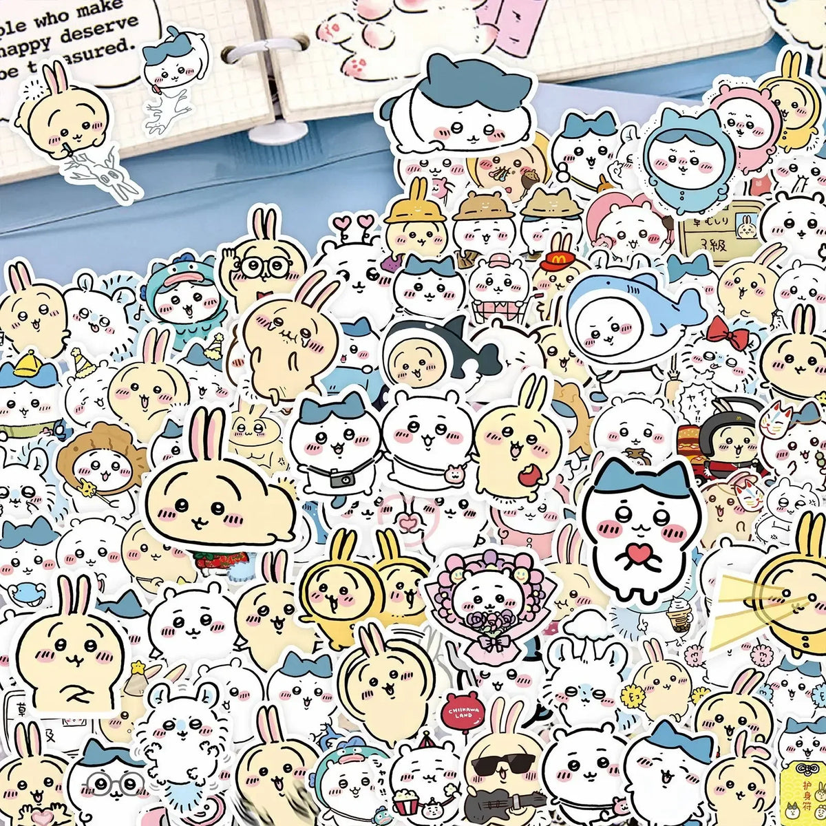 stickers kawaii lapins mignons originaux personnages animaux expressions variées adhésifs opaques enfants jouets