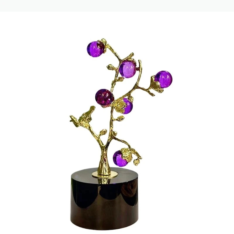 décoration murale arbre stylisé oiseau or rouge jaune violet modernebranches feuilles fruits base circulaire