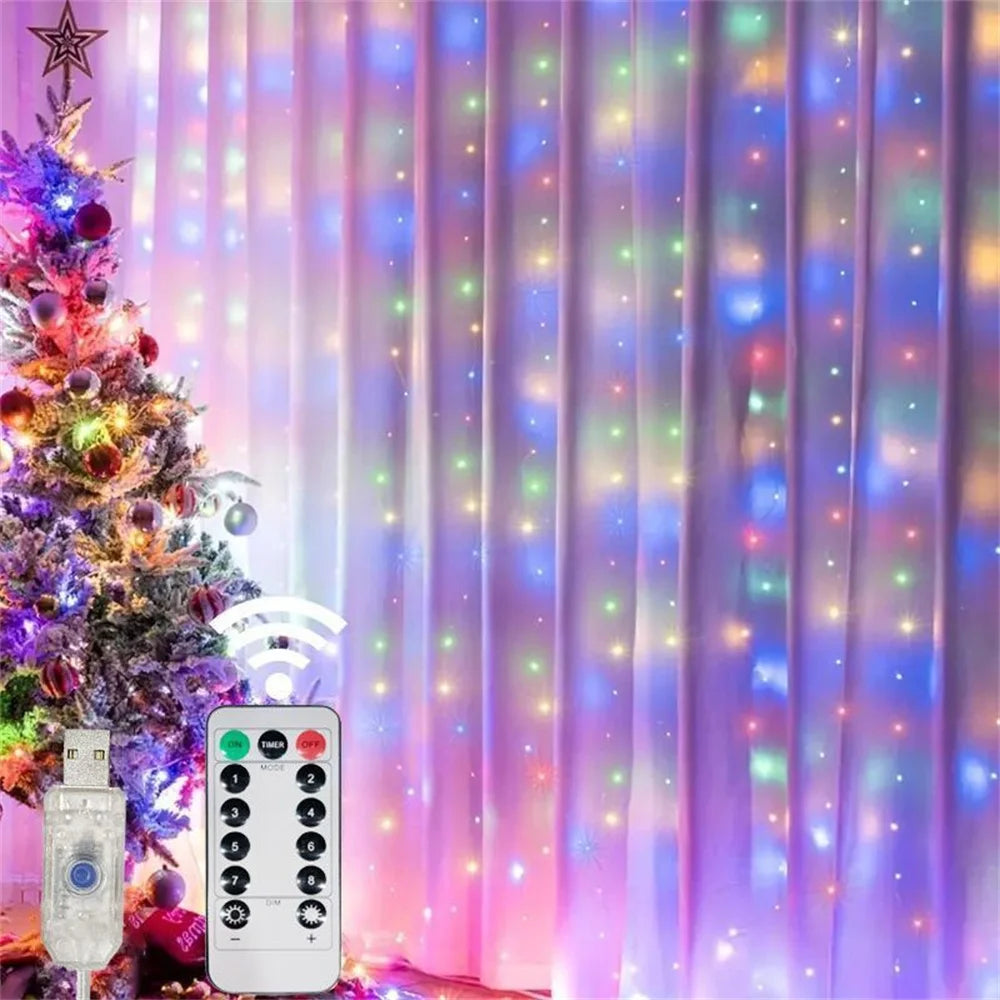 rideau lumineux led rose blanc multicolore motif étoile translucide moderne 300 leds télécommande usb