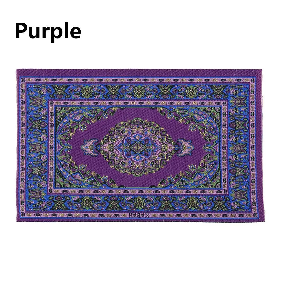 tapis traditionnel orné franges rose rouge bleu doré ciel bleu classique 10x17cm