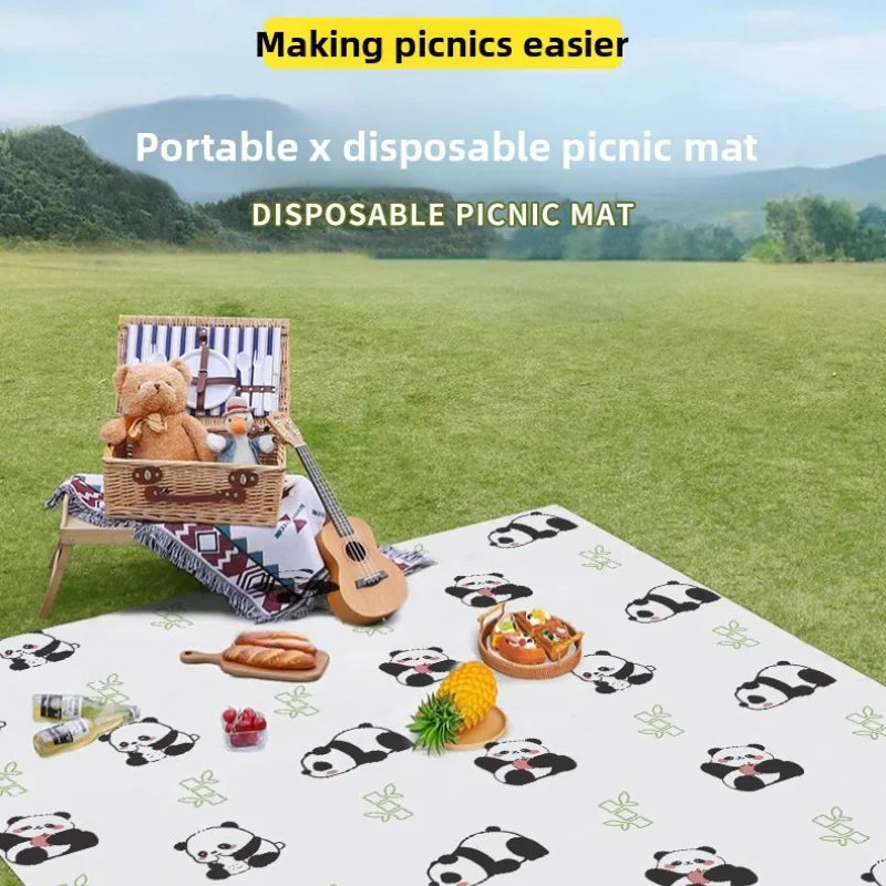tapis pique nique jetable imperméable blanc noir vert panda bambou moderne cartoon 160 220cm
