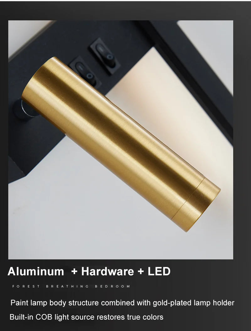 lampe murale led moderne minimaliste noir doré fixée mur interrupteur câble 2000lm chambre salle
