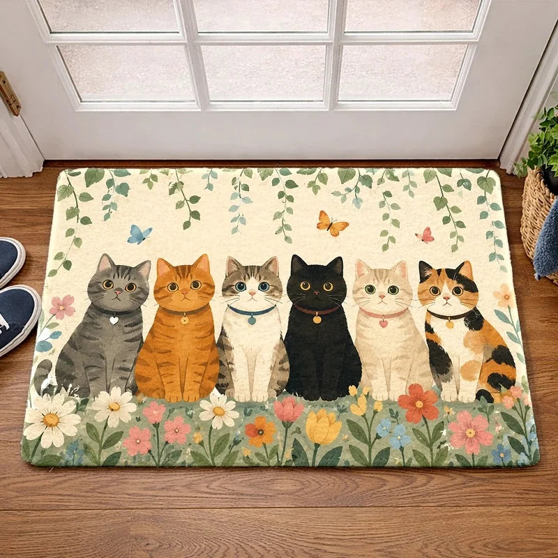 tapis d'entrée moderne antidérapant chatons papillons motifs floraux polyester sol extérieur adultes