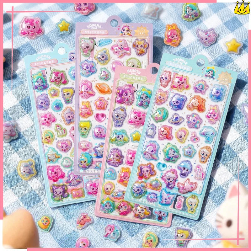 stickers multicolores dessins animés personnages mignons formes géométriques brillants adhésifs albums photo coques téléphone