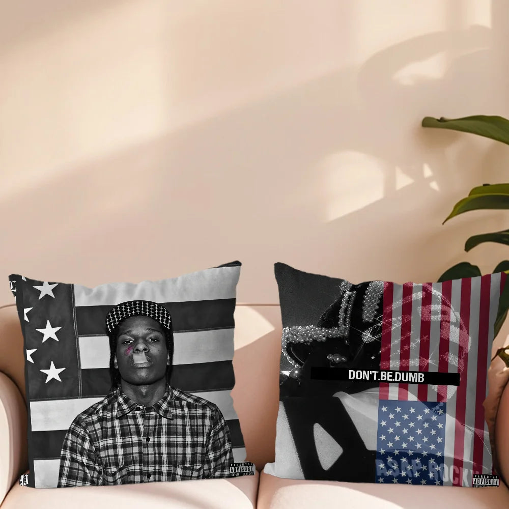 taie d'oreiller carrée 50x50cm polyester motif ASAP ROCKY DON'T BE DUMB moderne fixations