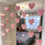 rideau velours rose coeurs clips romantique chambre decoration textile porte suspension