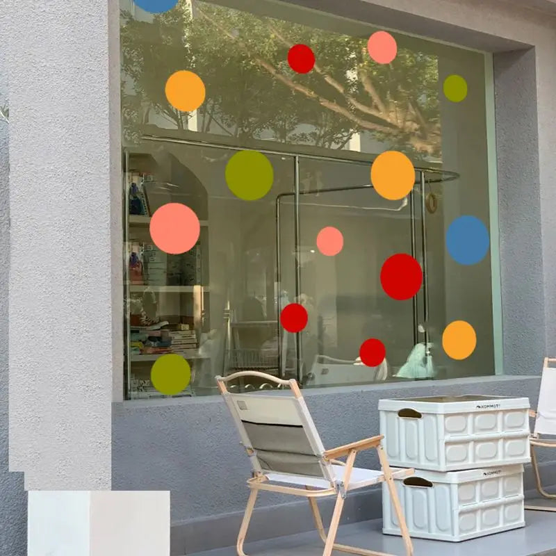 sticker deco moderne cercles couleur vitrine fenetre adhésif diy pvc translucent transparent moderne ludique