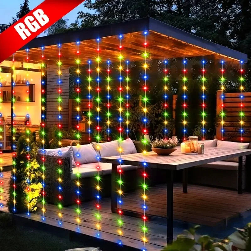 rideau lumineux led blanc multicolore moderne clips fixation modes éclairageextérieur ip55