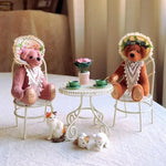 chaises table miniature métal grillagé vintage beige coussin serviette