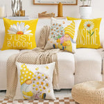 taies d'oreiller décoratives gnome fleurs blanc jaune cartoon motif floral non toxique respectueux environnement