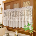 rideau boho crocheté franges beige clair rustique fenetre cuisine simple