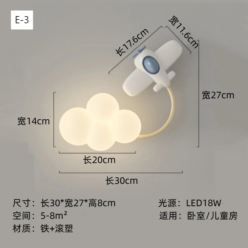 appliques murales decoratives lumiere led nuages animaux blanc moderne chambre enfants